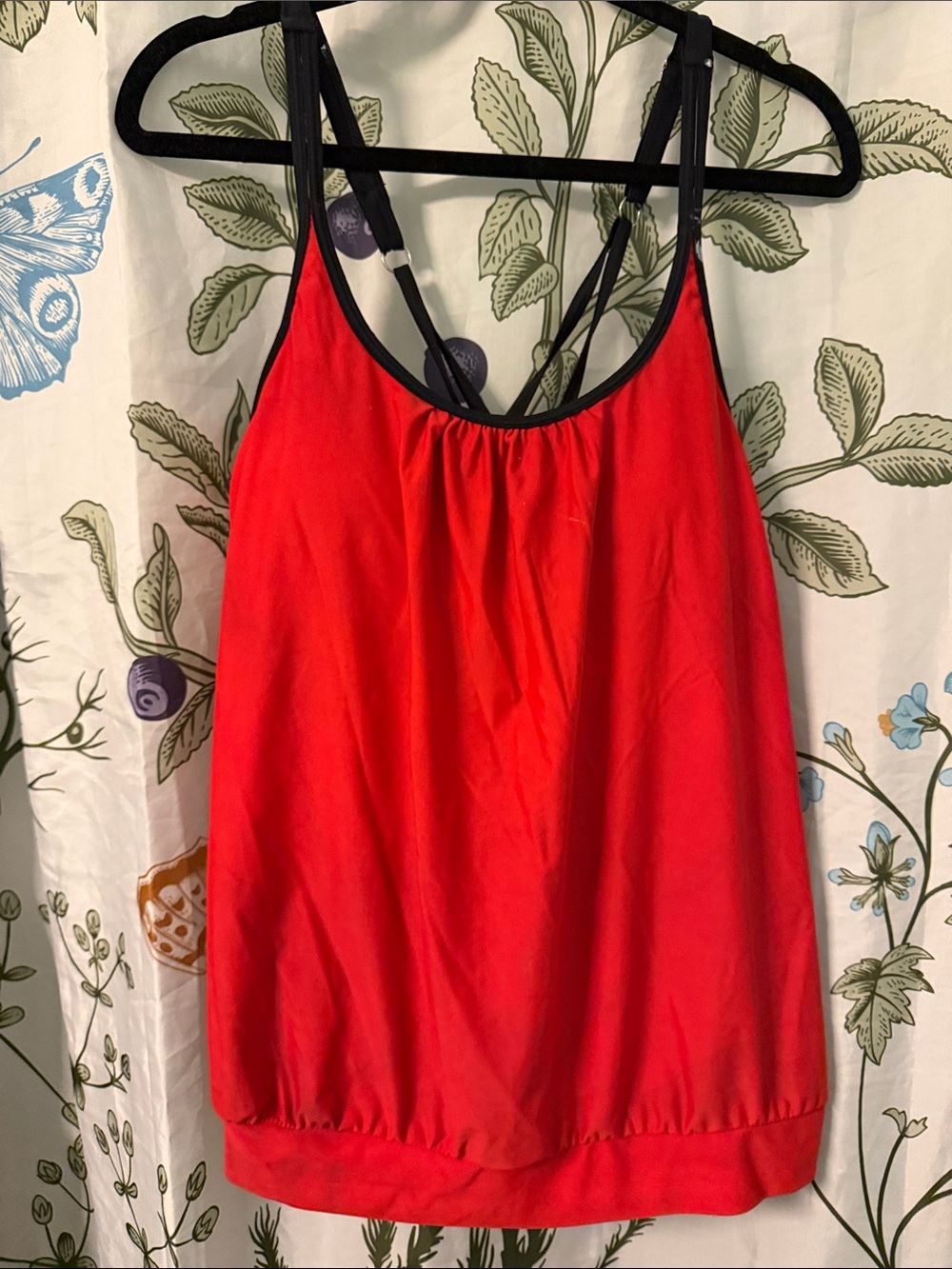 Red Women's Swim Tankini Top with Black Trim